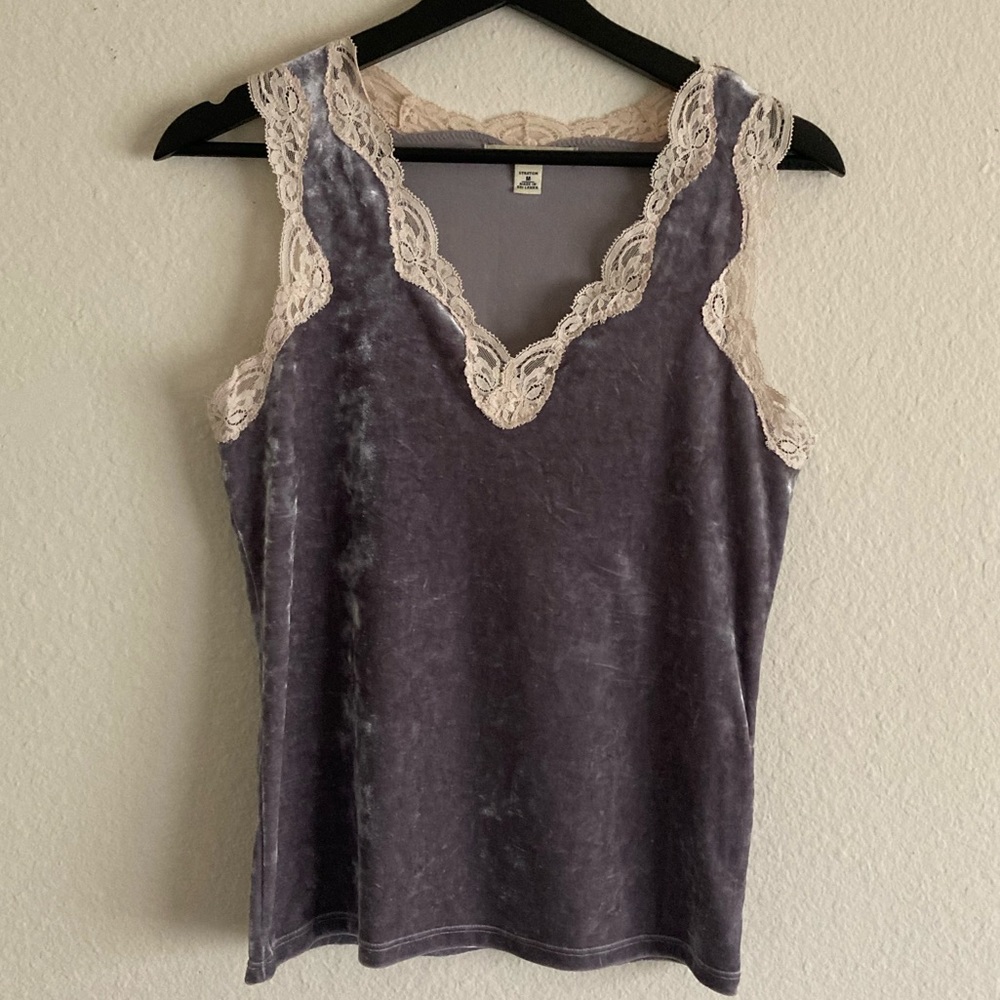 Banana Republic Gray Velvet and Lace Tank Top